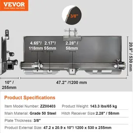 Vevor 3-Punkt-Kompaktladerplatte, 3/8 Zoll Befestigungsplatte, Kompaktlader-Montageplatte aus Stahladapterlader, kompatibel mit Kompaktladern und Traktoren von Deere, Kubota, Bobcat, Mahindra
