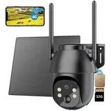 4G LTE Überwachungskamera Aussen Akku mit SIM Karte 2K Kabellos Solar PTZ IP Kamera Outdoor Ohne WLAN IR/Farb-Nachtsicht PIR Erkennung mit 32G - Schwarz