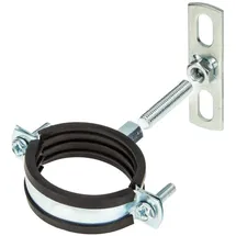 tecuro - Schraubrohrschelle M8 verzinkt mit Schallschutzeinlage 25-28 mm, inkl. Gewindestift M8 x 40 mm und Befestigungsplatte