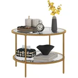 Homcom Beistelltisch Rund Couchtisch mit Ablage, Stahlrahmen, Kaffeetisch, Gold,