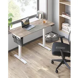 Songmics elektrisch höhenverstellbarer Schreibtisch greige rechteckig, C-Fuß-Gestell weiß 140,0 x 60,0 cm