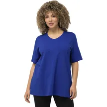 Ulla Popken Damen große Größen Übergrößen Plus Size T-Shirt, A-Linie, V-Ausschnitt, Halbarm Kobaltblau | 58-60