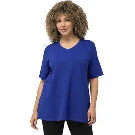 Ulla Popken Damen große Größen Übergrößen Plus Size T-Shirt, A-Linie, V-Ausschnitt, Halbarm Kobaltblau | 58-60