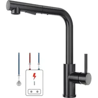 Schwarz Niederdruck Küchenarmatur 360° Drehbar, Wasserhahn Niederdruck Schwarz Einhebelhahn aus Edelstahl, Spülenmischer Mischbatterie