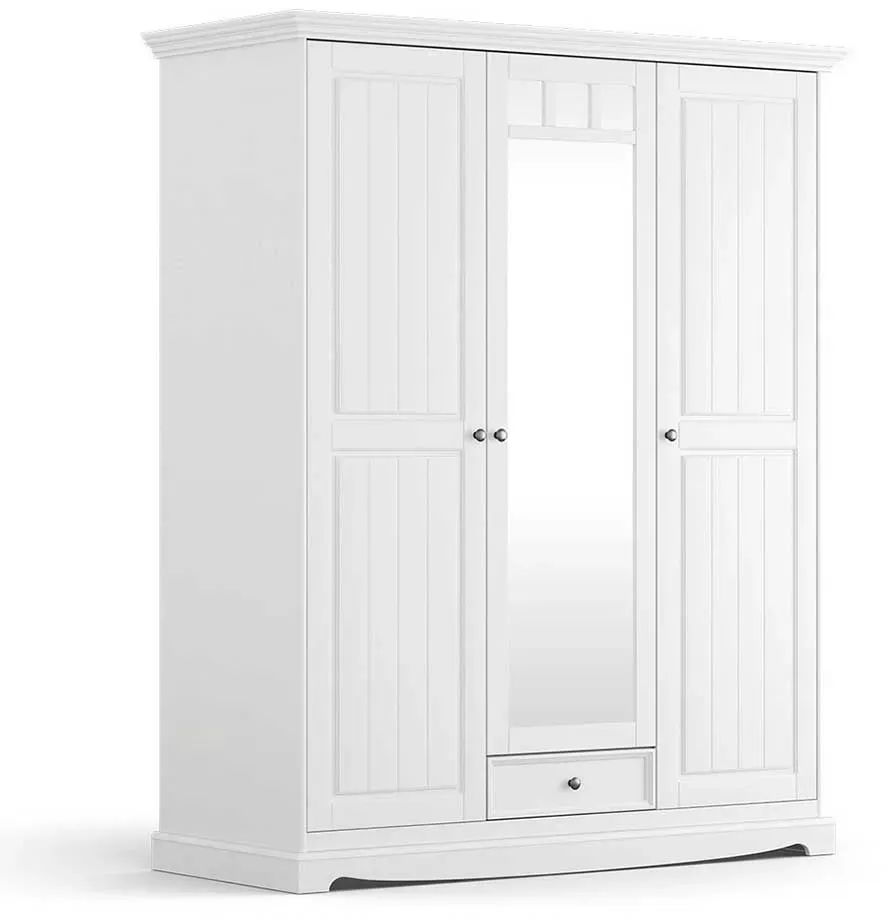 Kleiderschrank massiv weiss im Landhausstil Spiegeltür