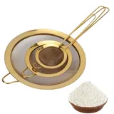 Feinmaschiges Sieb-Set, goldenes Sieb zum Entsaften Feinmaschiges Sieb aus Edelstahl, Saftsieb, 3er-Set mit Griff zum Backen von Mehl in der Küche
