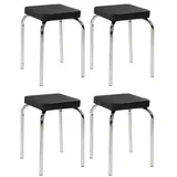 Haku-Möbel Haku Hocker 4er Set, stapelbar, 36 x 36 cm - Schwarz Kunstleder - verchromtes Metallgestell - stapelbar - 4er Set