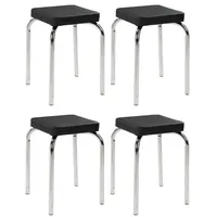 Haku-Möbel Haku Hocker 4er Set, stapelbar, 36 x 36 cm - Schwarz Kunstleder - verchromtes Metallgestell - stapelbar - 4er Set