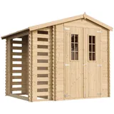 TIMBELA Gartenhaus Holz Mit Brennholzschuppen M386C - Geräteschuppen Holz B272xL206xH218 cm/ 3,53 + 0,97 m2 Lagerschuppen - Fahrradgarage Holz Wasserfestes