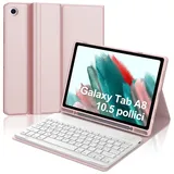 IVEOPPE Samsung Galaxy Tab A8 Hülle mit Tastatur, Hülle Tastatur Samsung Tab A8, Magnetische Kabellose Bluetooth Tastatur für Galaxy Tab A8 10.5 Zoll, 2022(SM-X200/X205/X207), QWERTZ Layout, Rosé