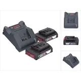 Bosch GAL 18V-20 Akku Ladegerät 10,8 - 18 V 2 Ah ( 2607226281 ) + 2x GBA 18 V 2,0 Ah Akku ( 2x 1600Z00036 )