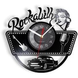 Smotly Vinyl Wanduhr Rock and Roll Thema Wanduhr mit LED Nachtlicht Funktion Wanduhr Geschenk für Musiker Wohnkultur (Schwarz)