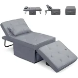 FLEXISPOT Sessel Wohnzimmer Sessel mit hocker Schlafsessel Klappbar mit bettfunktion mit schlaffunktion umwandelbarer Stuhl Bett ausziehbarer Schlafsessel Belastbar bis 300kg, Grau
