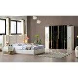 JVmoebel Komplettschlafzimmer Elegantes Schlafzimmer Set in Weiß aus hochwertigem Holz, (4-tlg., 1x Bett + 2x Nacttische + 1x Kleiderschrank), Made in Europa weiß