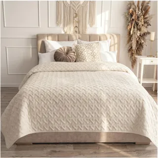 CalmyHOME Tagesdecke 240x260cm Creme Bettüberwurf Bett Überwurf Sofaüberwurf Steppdecke Sofa Decke Überwurfdecke Betthusse XXL Überdecke Gesteppte Tagesdecken gesteppt Quilt Bedspread