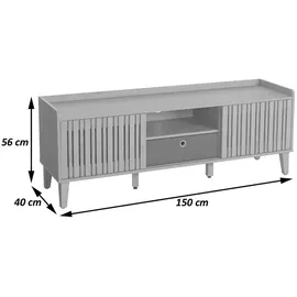 MCW TV-Rack MCW-M48, Lowboard TV-Schrank, Schiebetür 56x150x40cm ~ beige, Schublade grau