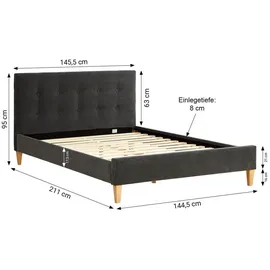 Homestyle4u Polsterbett 140x200 cm mit Lattenrost Doppelbett Samt Anthrazit 2621