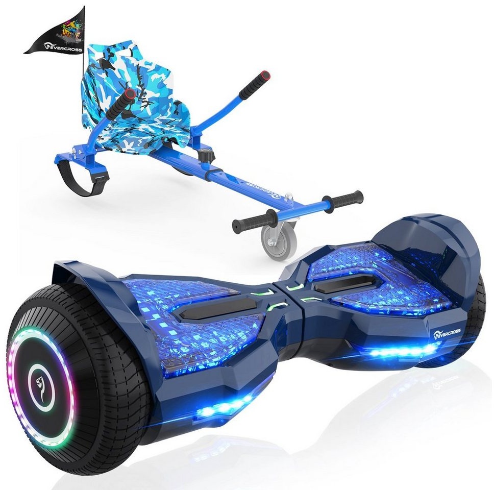 EVERCROSS TECH Balance Scooter Kart 6,5“ Hoverboard mit Sitz, EV2+ Hoverkart, bis zu 10-15 km, mit APP, Bluetooth, Geschenke für Kinder blau