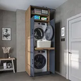 Roomart Waschmaschinenschrank SERIE DORA-I-  Waschmaschinen- & Trocknerschrank mit Türen & Ausziehbrett ‚Äì Waschküchenschrank für Waschmaschine & Trockner ‚Äì in 5 Farben ‚Ä¢ Weiß ‚Ä¢ Weiß-Eiche ‚Ä¢ Anthraz...