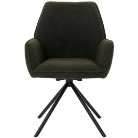 Mendler Esszimmerstuhl HWC-G67, Küchenstuhl Stuhl Armlehne, drehbar Auto-Position, Stoff/Textil Bouclé Öko-Tex MVG ~ olivgrün