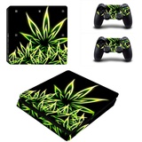 DOTBUY PS4 Slim Skin Aufkleber Sticker Design Folie schützende Haut Schale für Sony Playstation 4 Slim Konsole und 2 Dualshock Controller (Fluorescence Leaves)