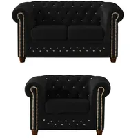 S-Style Chesterfield Polstergarnitur 2+1 Cleo Blink ¦ schwarz ¦ Maße (cm): B: 148 H: 72