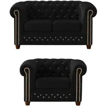 S-Style Chesterfield Polstergarnitur 2+1 Cleo Blink ¦ schwarz ¦ Maße (cm): B: 148 H: 72