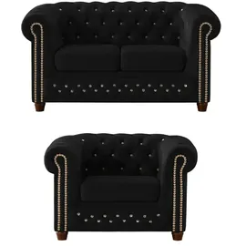 S-Style Chesterfield Polstergarnitur 2+1 Cleo Blink ¦ schwarz ¦ Maße (cm): B: 148 H: 72