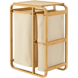 [en.casa] Wäschesammler Evenes mit 3 Wäschekörben Bambus Beige