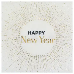 10 Servietten Silvester `Happy Year`  weiss gold