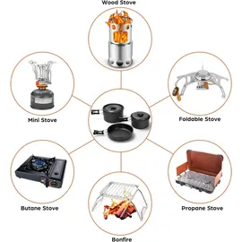 luxuskollektion Camping Geschirr Set Töpfe Pfanne Besteck 15-teilig faltbar & kompakt