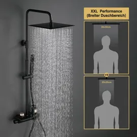 Görbach Regendusche Duschset mit Duscharmatur Komplettset-Edelstahl Duschsystem mit Thermostat Überkopfbrause Handbrause Duschstange Matt Schwarz
