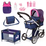 Bayer Design Kombi-Puppenwagen Mega Set blau/pink (18354AC)