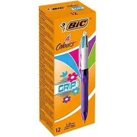 BIC 4-Farben-Kugelschreiber 4 Colours GRIP Fashion lila/weiß, Schreibfarbe: hellgrün, rosa, violett, türkis, 1 St.