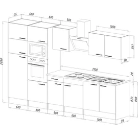 Respekta Küchenzeile Economy 330 cm Weiß/Eiche
