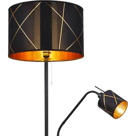 GLOBO LED Stehlampe Leselampe Deckenfluter dimmbar mit Fernbedienung, RGB Farbwechsel, Metall Textil schwarz gold, Leseleuchte flexibel, 1x 8,5w 806lm 1x 4,8w 470lm Warmweiß, Dxh 40x175 cm