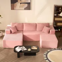 Litbird U-förmiges modulares Ecksofa 272 cm mit Schlaffunktion, rahmenloses Oversize Schlafsofa mit Chaiselongue Links, extra Tiefe Sitzfläche, montagefrei – für Wohnzimmer & Schlafzimmer,Rosa