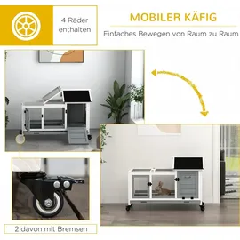 PawHut Kleintierstall mit Freilaufgehege 108 x 58 x 73,5 cm Grau