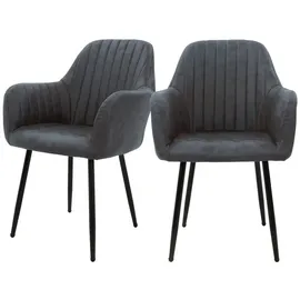 ML-Design 2x Esszimmerstühle mit Rücken- Armlehnen Anthrazit aus PU-Kunstleder