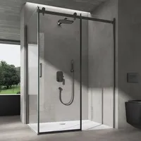 doporro Duschkabine Eckdusche 70x100x195cm Duschabtrennung Schwarz 8mm ESG-Sicherheitsglas Klarglas Schiebetür mit weißer Duschtasse inkl.Nano-Beschichtung