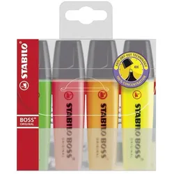 Textmarker - STABILO BOSS ORIGINAL - 4er Pack - gelb, orange, grün, pink