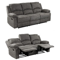 Relaxsofa 3-Sitzer Couch Liegefunktion Federkern Polster Stoff Vintage Anthrazit