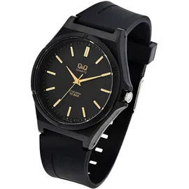 Q&Q Silikonuhr für Herren, 10 ATM, schwarz/goldfarben