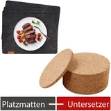 wortek Platzset Filz Platzset (44 x 32 cm) + Kork-Untersetzer, (Set, 16-St), waschbare Platzmatten + Getränkeuntersetzer aus Kork schwarz