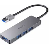 Aukey CB-H36 Aluminium Ultraflacher USB-3.0 USB-Hub mit 4 Port USB 3.2 Gen 1-, USB 2.0-Kombi-Hub Grau-Weiß