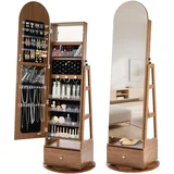 VEVOR 360° drehbarer Schmuckschrank (1655 mm hoch) mit Ganzkörperspiegel mit Stauraum, Schmuckschrank-Organizer mit 2 Schlüsseln & Zubehörtaschen & Ablagefächer & Schubladen, Schmuckaufbewahrung