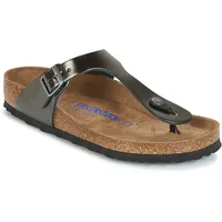 Birkenstock Damen Gizeh SFB Leather Flip-Flops, Grau (Metallic Anthracite), 38 EU Schmal - 38 EU Schmal