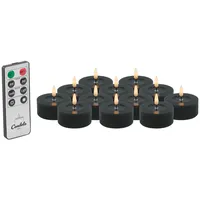 LC Home LED-Kerze LED Kerzen Set Winter Echtwachs Timerfunktion Fernbedienung dimmbar (Set, 12-tlg., LED Kerzen Winter, Teelicht und Stumpenkerze mit Reflexionsspiegel), LED Kerzen mit Timerfunktion Fernbedienung Dimmbar schwarz Ø 6.8 cm x 3 cm