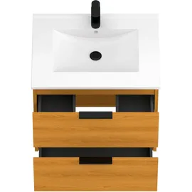 WELLTIME Waschtisch WELLTIME "Athen Badezimmerschrank mit Softclose Funktion WC Bad 60 cm", braun (eichefarben, eichefarben), B:60cm H:50cm T:46cm, Holzwerkstoff, Waschtische, Waschtisch, Waschplatz mit 2 Schubladen und Waschbecken Badmöbel Unterschrank