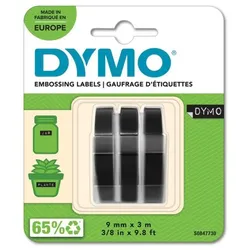1x3 Dymo 3D Prägeband 9 mm x 3 m Plastik schwarz